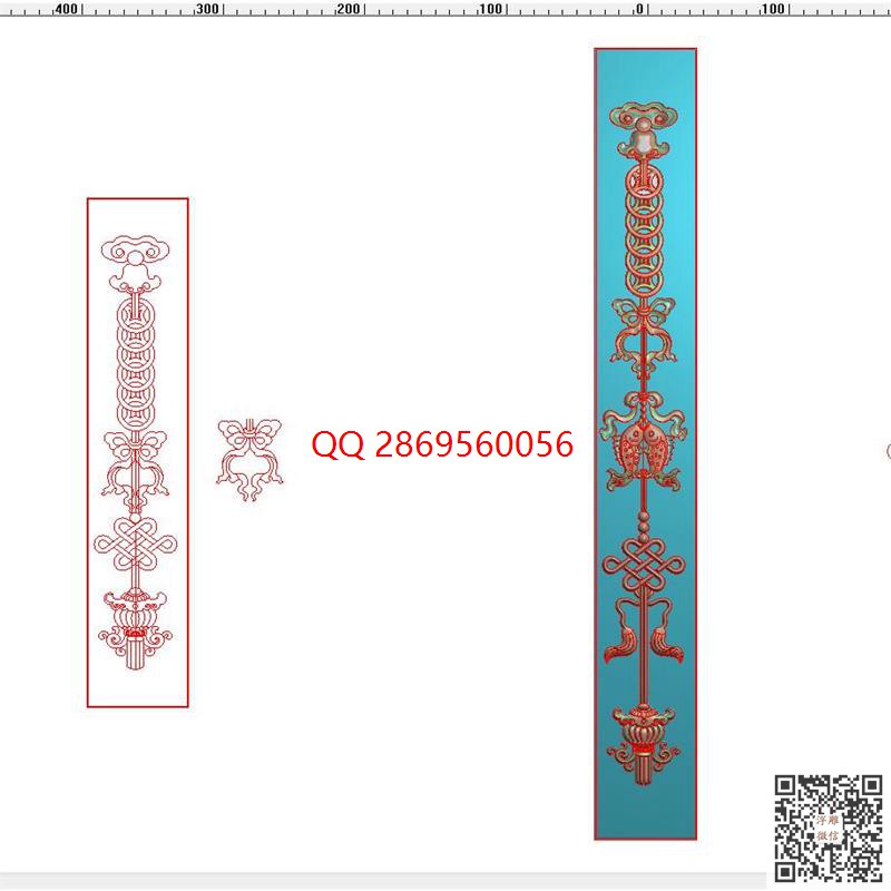 51710 ZGJ-007铜钱双鱼中国结靠背边柱带线_家具精雕图精雕图浮雕图